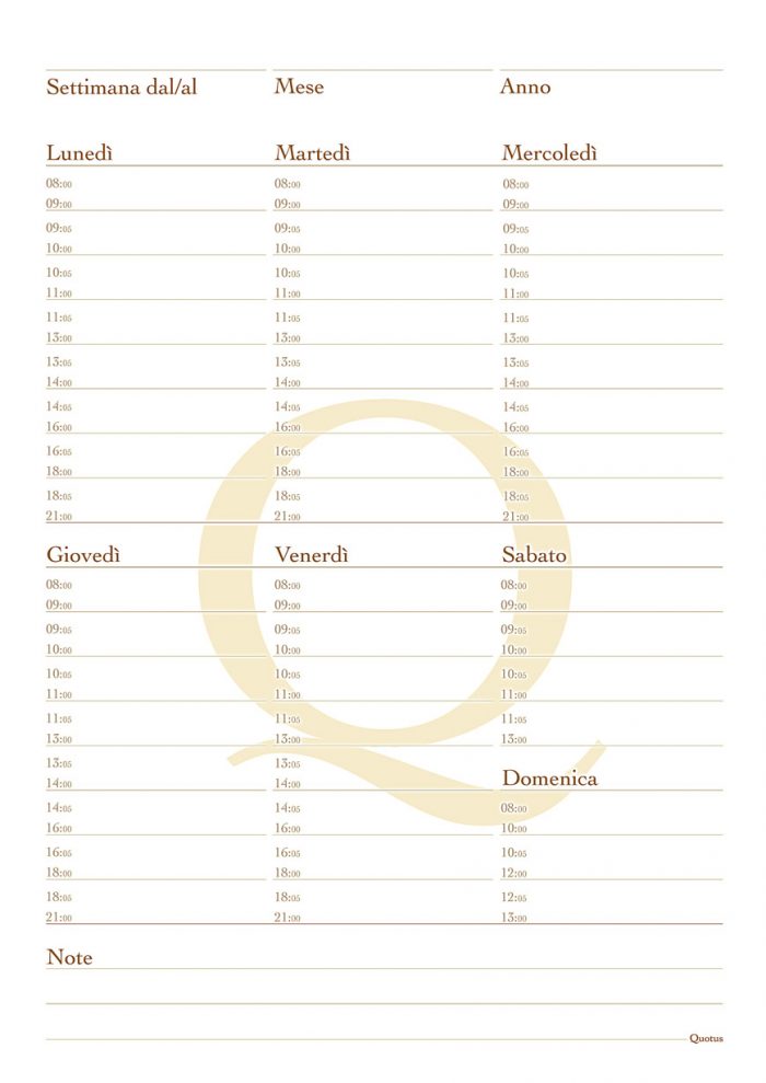 Quotus - Pagina Quaderno planning settimanale